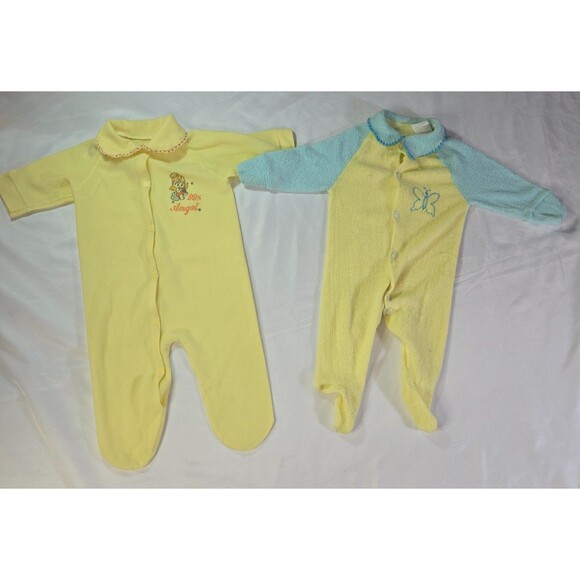 Vintage Infant Sleepers 9 Size NB-12M Full Body Gown Pink Yellow Blue White Snap - Picture 15 of 16